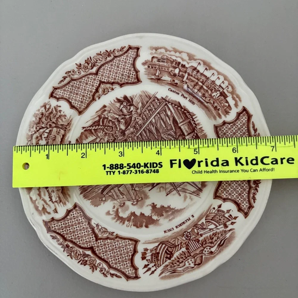 Alfred Meakin Fair Winds Brown‎ Transferware Bread Plate USS Constitution 6.25in